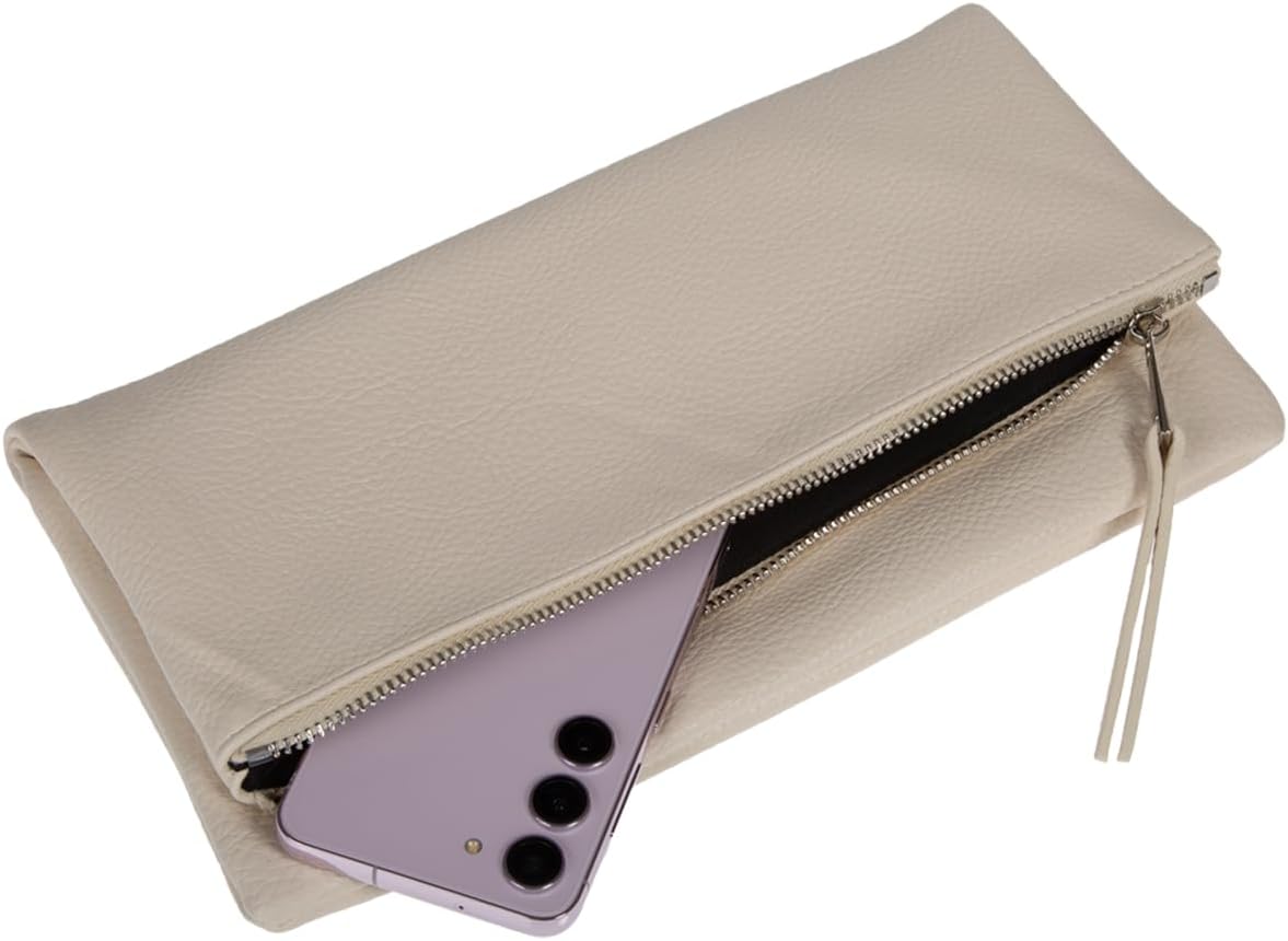 JNB Women's Faux Leather Zipper Foldover Clutch Purse with Tassel