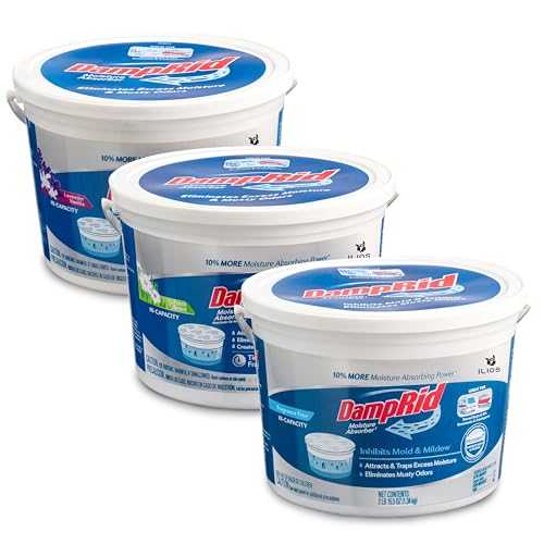 Damp Rid Moisture Absorber Bucket 3 Pack (2 lb. each) Hi-Capacity Moisture Absorbers Room Odor Eliminator for Bathroom Fragrance Free Lavender Vanilla & Fresh Scent Packed By ILIOS