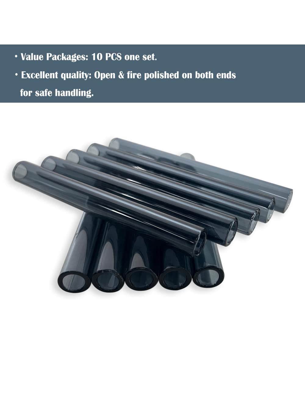 10 tubos de vidrio borosilicato gris de 10 pulgadas de largo, 12 mm de diámetro exterior y 2 mm de grosor, para varias aplicaciones