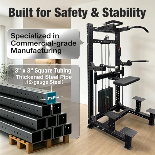 Image of Commercial-Grade Strength Exercise Equipment with 220lb Weight Stack, 3 inchx3 inch 12-Gauge Steel Tubing for Home & Gym, Multi-Function Trainer Machine for Strength Training & Body Building