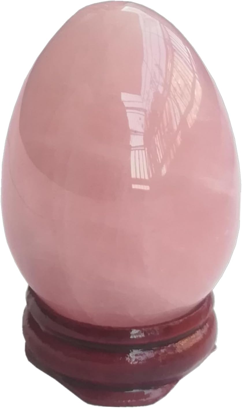 Natural Rose Quartz Egg Shaped Meditation Chakra and Home Decor Balance Crystals and Healing Stones Statue Set,35 * 50mm Easter and Thanksgiving Gift,with Wooden Bracket