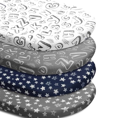 Image of 4 Pack Breathable Bassinet Sheets for Baby Boys Neutral Unisex Soft Bassinet Fitted Sheets for Toddler Travel Bassinet (Letter)