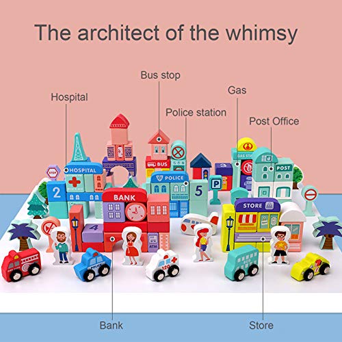 XIAPIA Wooden Building Blocks Toys Gifts for 3+ Year Old Boy and Girl Gifts, City Construction Stacker Stacking Preschool Learning Educational Toys for Toddler - Thumbnail 4