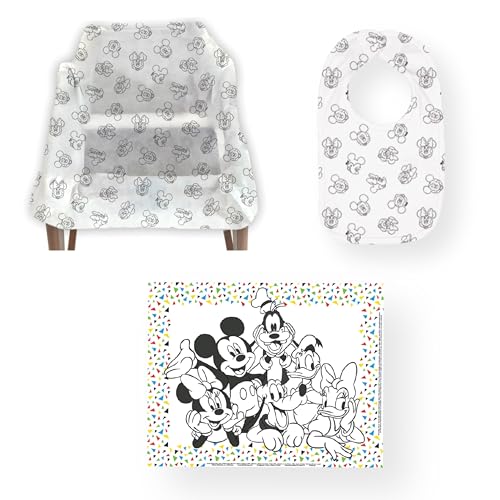 Image of J.L. Childress Disney Baby Dining Out Bundle - Disposable Table Placemats & Bibs for Baby, High Chair Covers for Restaurant, Kids Travel Essentials for Eating - 3 Bundles