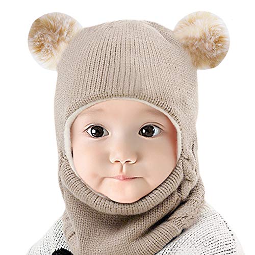 Image of Bienvenu Baby Boy Girl Winter Hat, Kids Earflap Hat with Scarf, Toddler Fleece Beanie Cap Balaclava