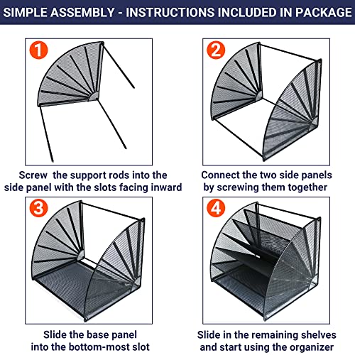Mesh Office Organizer for Desk - Fan Shaped Desktop Organizer with 6 Compartments for Filing Paper, Bills, Letters for Work, School, Office, Waiting Room, Classroom, and More