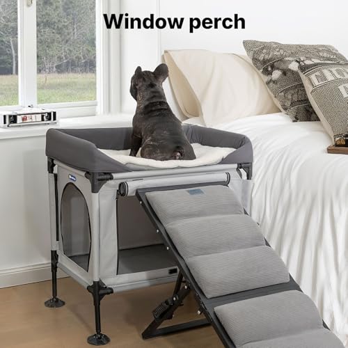 Veehoo Dog Bunk Bed, Dog Beds Attachment to Human Bed, Bedside Dogs Cot for Small, Medium Cats & Dogs, Pet Window Perch, Grey - Image 6