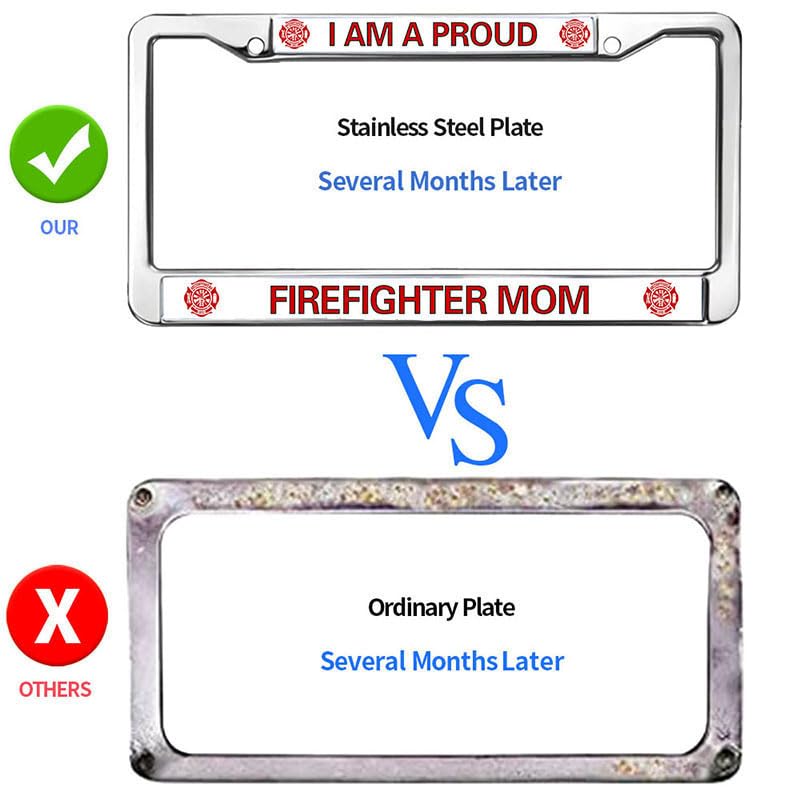 Image of Proud Firefighter Mom Weather-Proof License Plate Frame Firefighter Gift License Plate Frame Military for Firefighters