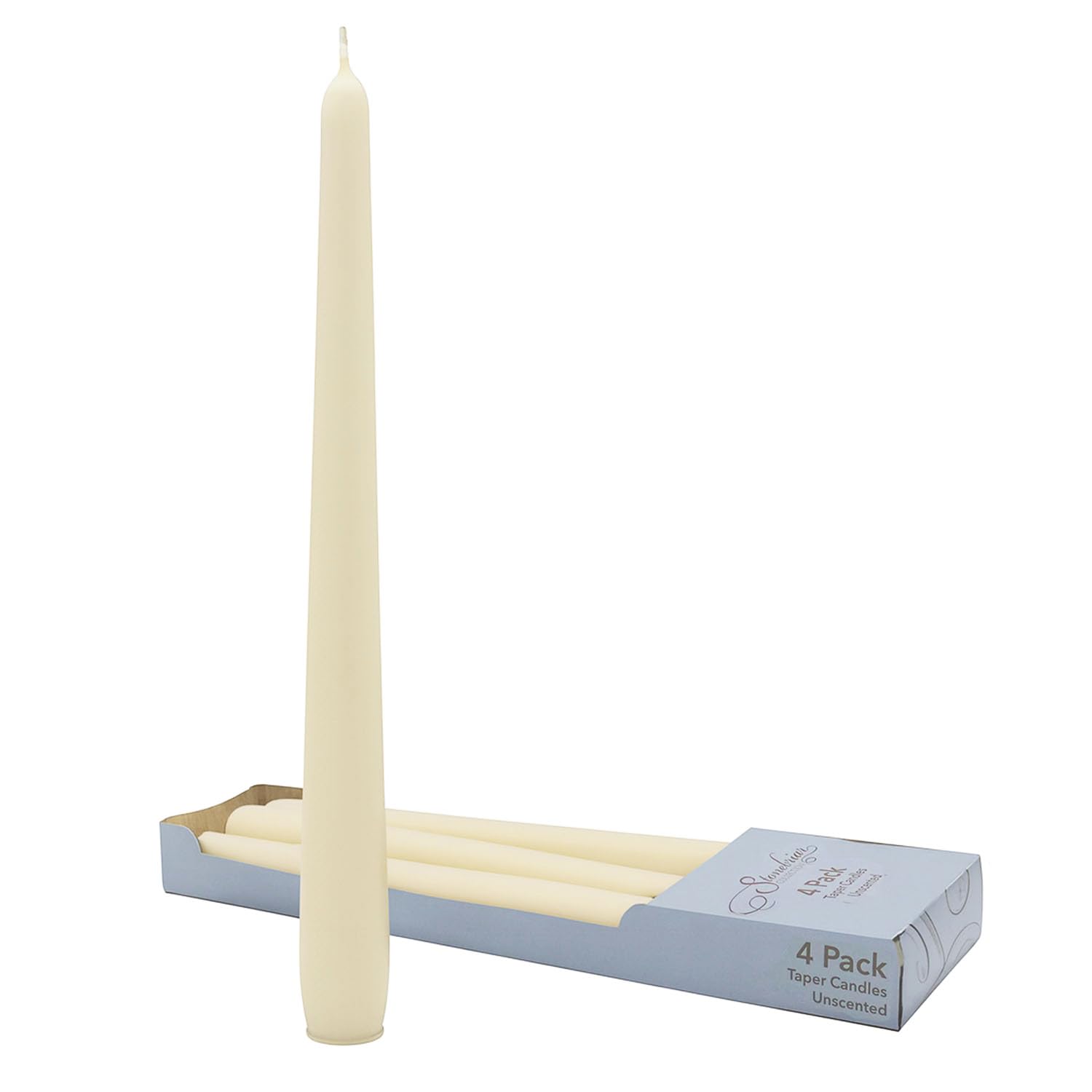 Stonebriar Unscented Taper Candles — 7 Hour Burn Time, Candle Stick Candles for Weddings, Holidays, Home Décor &amp; Special Events, Pack of 4, Ivory, 10"