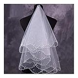 Länge: 150cm / 59.06in LUOSI Frauen-Perlen-Brautschleier Hochzeitskleid Schleier-Schichten Tulle-Band-Rand-Hochzeit Zubehör (Color : White)