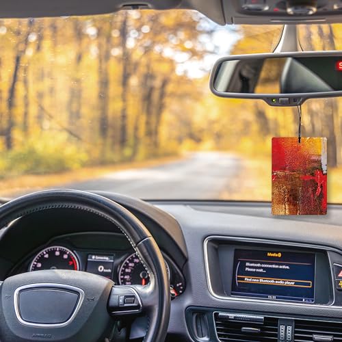Image of Abstract Red Brown Rust Lavender Car Air Freshener, Vintage Painting Art Contemporary Hanging Air Freshener 4 Pcs for Cars Closet Drawer Books, Retro Modern Car Accessories Mirror Decor for Women