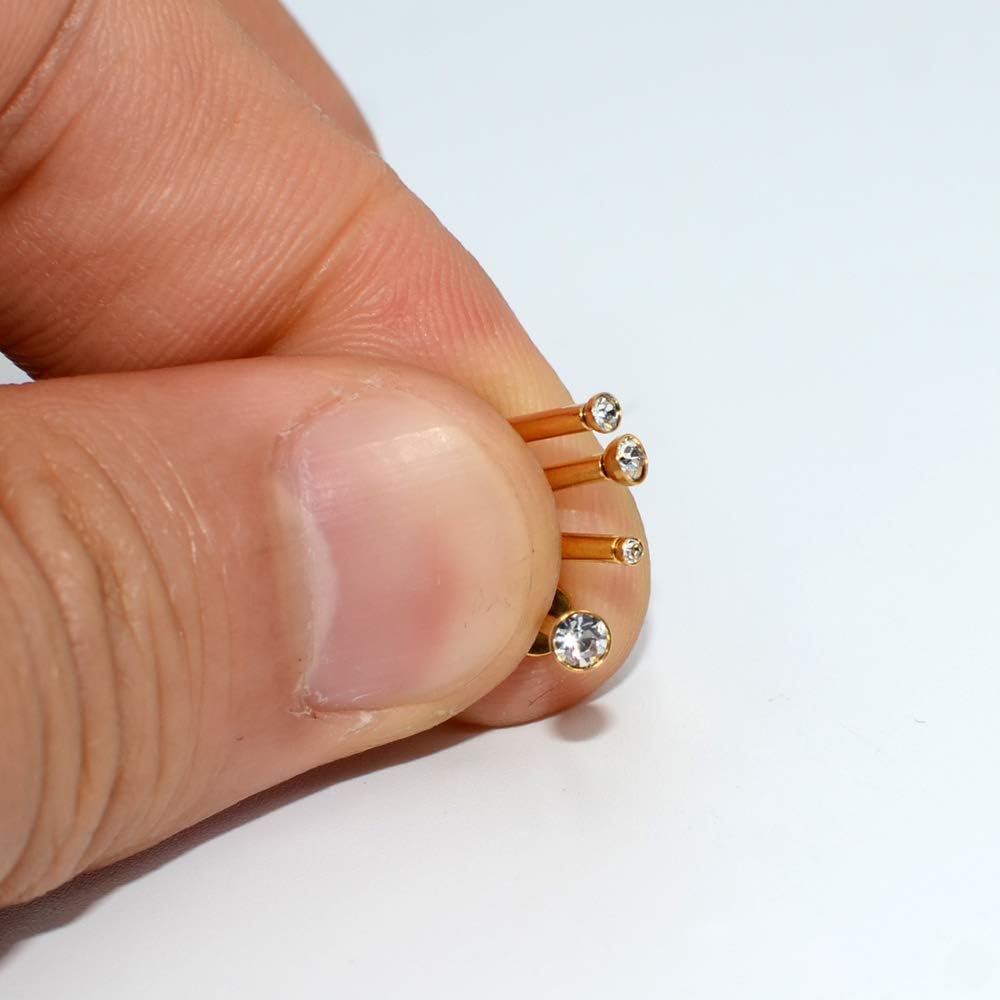 16PCS 316L Surgical Steel Internally Threaded CZ Gem Labret 16G 1.5-3mm Lip Ring Ear Tragus Cartilage Earring Piercing