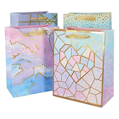 Yumi V Gift Bags, Medium Size Gift Bags with Ribbon Handles DIY Paper Gift Bags for Shopping, Graduation, Wedding, Birthday, Baby Shower Cover