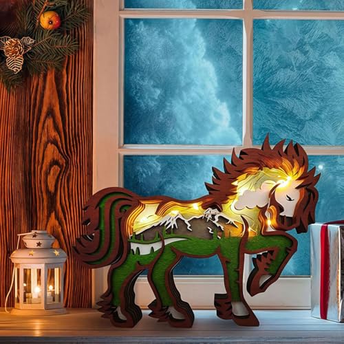 Drawelry 3D Animaux Sculpture en Bois Ornement avec LED Veilleuse, Wooden Artisanat Lumineux Forêt Loup Renard Ours Aigle Statue Décoration Cadeau pour Salon...