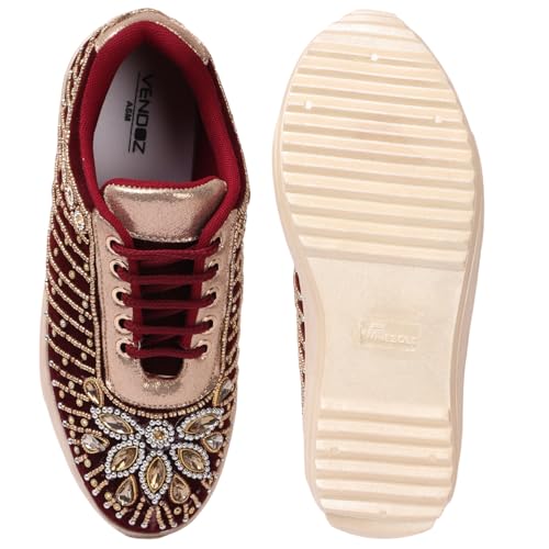 Image of Vendoz Women Wedding Hand Embroidery Bridal Sneakers CNV4031