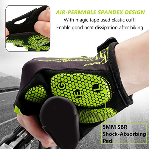 MOREOK Cycling Gloves Bike Gloves for Men/Women-[5MM Gel Pad] Half Finger Bicycle Biking Gloves for Cycling/Weight Lifting/Gym/Motorcycle/Rowing/Outdoor Sports-050-GREEN-L - Thumbnail 7