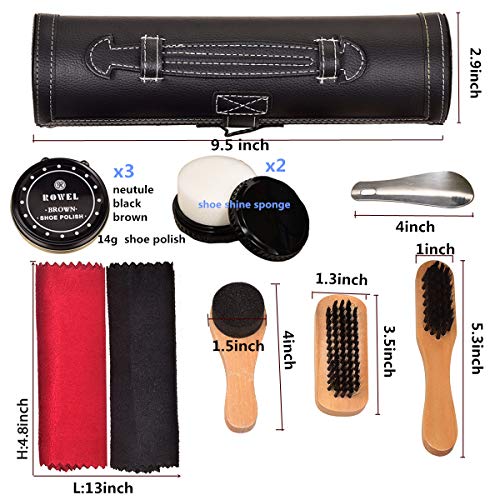 Shoe Shine Brush Kit Shoe Care Kit Shoes Brushes polishing & Cleaning Kit with PU Leather Sleek Elegant Case(Small, Black)