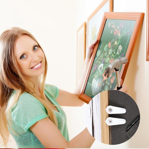 Image of 100 pcs Frame Picture Turn White Button Fasteners Picture Frame Backing Clips with 100 Screws Clip Board Fasteners Hardware for Hanging Pictures Photos Drawing DIY CraftPosters