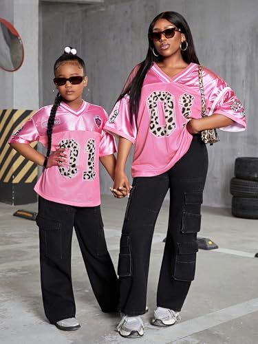 Image of WDIRARA Girl's Number Graphic Jersey Shirts Short Sleeve V Neck Tees Oversized T-Shirt Tops