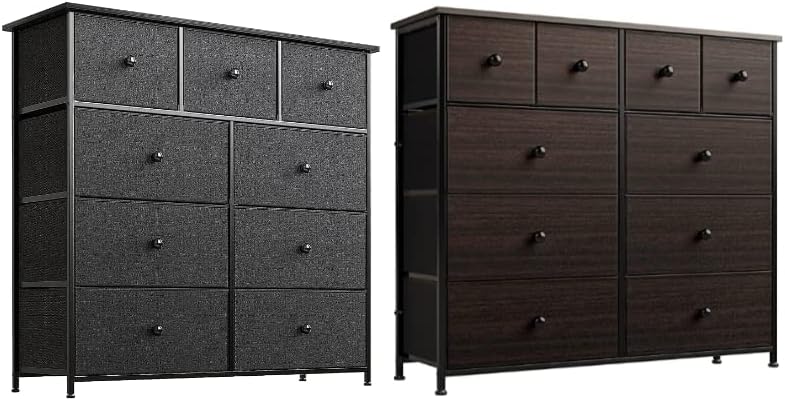 REAHOME Cómoda de 9+10 cajones para dormitorio, cómoda de cajones, armario, organizador de gran capacidad, marco de acero, parte superior de madera,