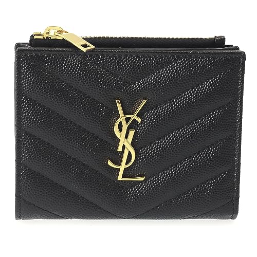 [YVES SAINT LAURENT] [サンローラン] 財布 レディース 2つ折り ミニ財布 キャビアスキン レザー 575879 BOW01 1000 ブラック [並行輸入品]