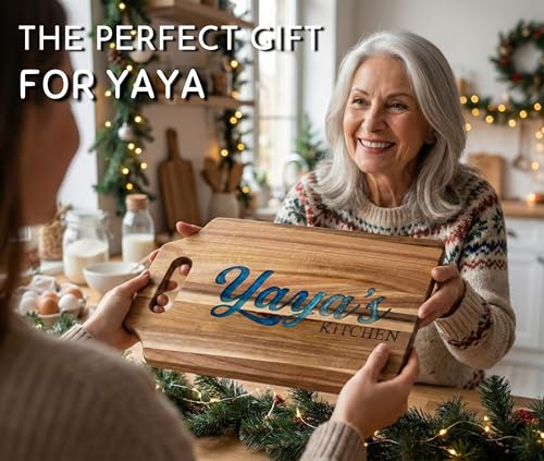 Tabla de Cortar de Madera de Acacia Yaya Gifts con Inserción de Resina Epoxi Azul, Ideal para Preparación y Servir en la Cocina, Tabla Versátil para Quesos y Embutidos, para Carnes y Vegetales, 38,1 x 24,38 cm miniatura 7