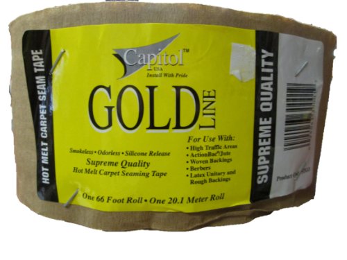 Capitol Gold Line Carpet Tape | Hot Melt Carpet Seam Tape | Smokeless & Odorless Silicone Release | For Use in High Traffic Areas | 66 Foot Roll