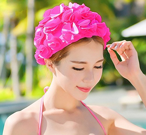 Huachnet Retro Petal Cap - Flower Swim Cap (Rose)
