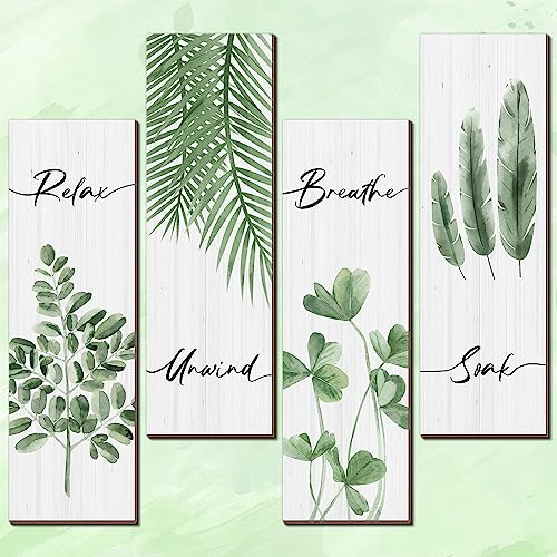 LUHIMO 4 PCS Olive Green Plant Bathroom Wall Decor Aesthetic,