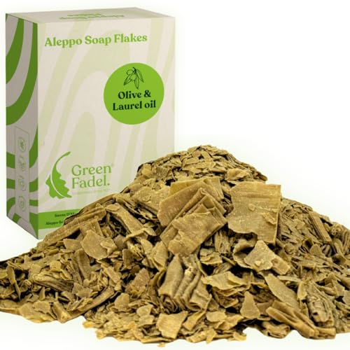 GREEN FADEL Escamas de Jabón de Alepo Original, escamas de jabón 500g, aceite de oliva y aceite de laurel, natural, para lavadora y lavado a mano, hecho a mano
