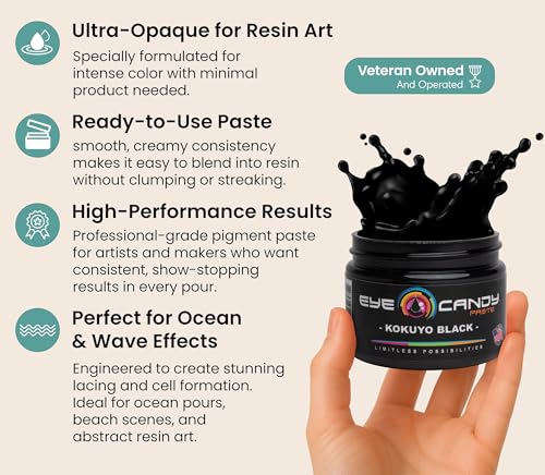 Eye Candy Black Resin Pigment Paste Kokuyo Black (2 oz Paste) | Highly Pigmented, Ultra-Fine, Versatile for Multiple Epoxy Resin Applications, and Customizable Colors