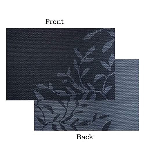 Image of YELONA Dining Table Placemats Set of 4 - Heat-Resistant, Non-Slip, Washable & Stain Resistant Woven PVC Vinyl Table Mats for Kitchen & Dining - 45 x 30 cm, Black