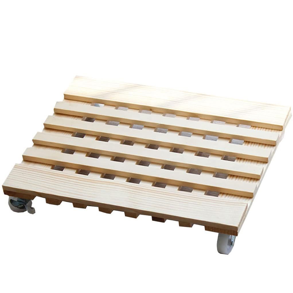 Support pot de fleurs roulettes freins intérieur extérieur bois 40cm