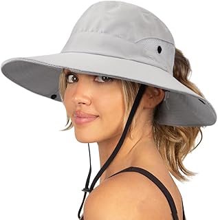 DRESHOW Mujer Sol Sombrero Al aire Libre UV Protección Sombrero Plegable Ala Ancha Pesca Ponytail Playa Bucket Sombreros
