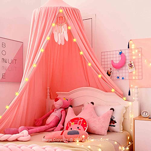 Hommi Lovvi Bed Canopy for Girls, Princess Canopy for Girls Bed, Nursery Crib Canopy for Kids Room Decor, Extra Large Hanging Girls Canopy Full Size Play Tent Reading Corner with String Light - Pink