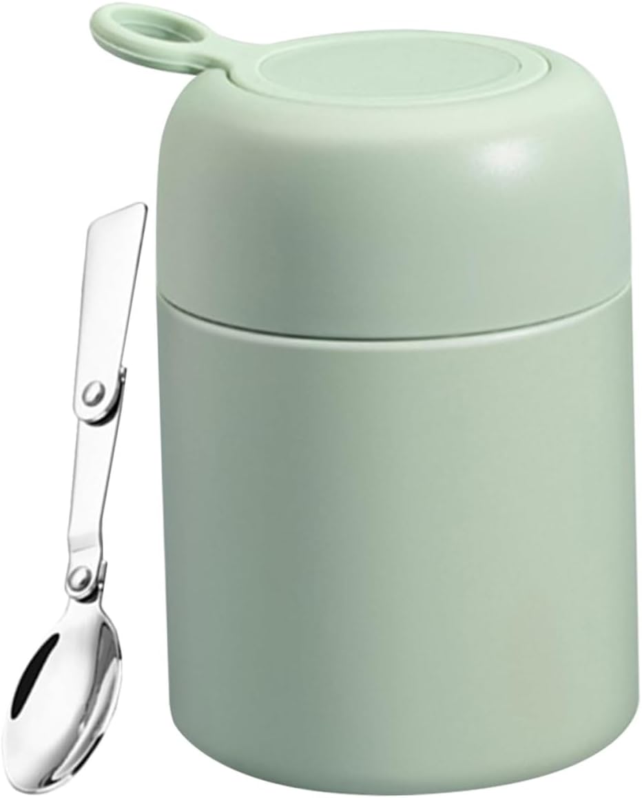 Healifty Insulated Soup Cup with Spoon 500ml Vacuum Thermal Food Jar Leakproof Porridge Container for Students and Office Use Portable Green