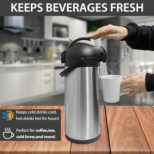 Stainless Steel Thermal Coffee Carafe Airpot-Large Beverage Dispenser Triple Wall Thermos Vacuum insulated Keeping Hot Coffee for 10 hours tea water coffee (5Liter /170 OZ) - Image 4