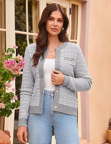 Image of GRACE KARIN Womens Open Front Button Down Long Sleeve Texture Knit Cardigan Sweaters with Pockets