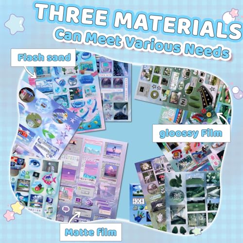 Image of 800Pcs Cute Scrapbook Stickers Travel Y2k Japanese Sticker Book for Adult Kawaii Korean Stickers for Journaling Laser Aesthetic Sticker Glitter Toploader Decor for DIY Card Art Crafts 30 Page Dream