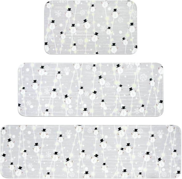 ASPMIZ Juego de 3 alfombras y tapetes de cocina de Navidad, juego de 3 alfombras de cocina con copos de nieve, tapetes de cocina antideslizantes de