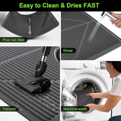 Image of Mofason Rubber Cat Litter Box Mat, Black Silicone Litter Catcher Mat | Waterproof 24 inchx15 inch kitty litter box mat; litter trapping catcher mat; easy clean trapping mat, kitty litter mats for floor