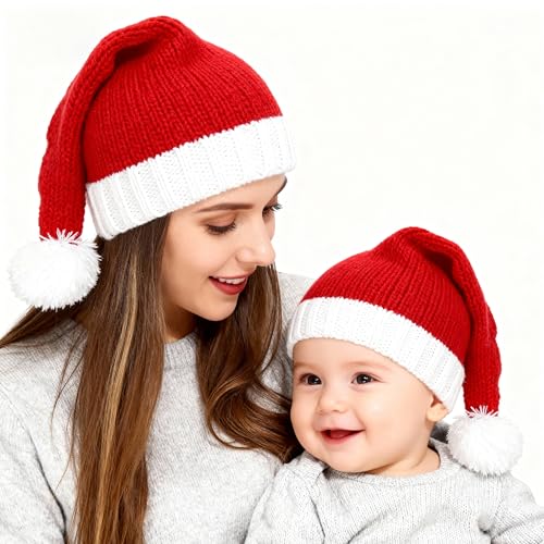 MICHIHOMIE 2er Pack Weihnachtsmütze - Rote Nikolausmütze aus weichem...