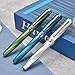 Hongdian N11 Fountain Pen, Titanium-Coated Black Fine Soft Nib, Peacock Blue & Twill Geometric Design with Metal Case Set