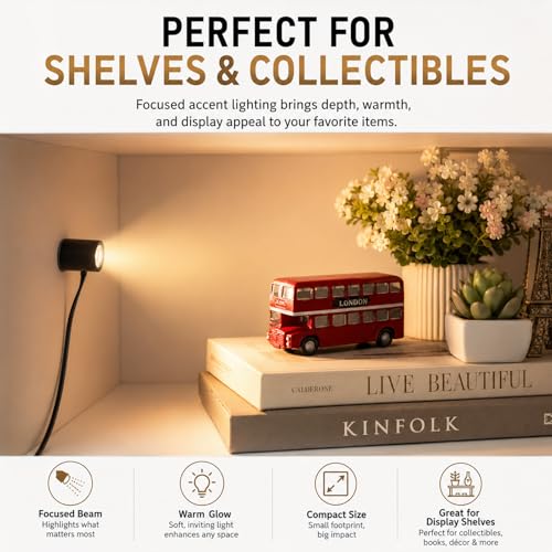 Image of TAYSING Mini LED Spotlights, USB Powered Small Spotlight Display Lights, Accent Lighting for Artwork, Paintings, Jewelry, Display Cases, handicrafts, Models, Toys, Puzzles (Warm White, 2 Pack)