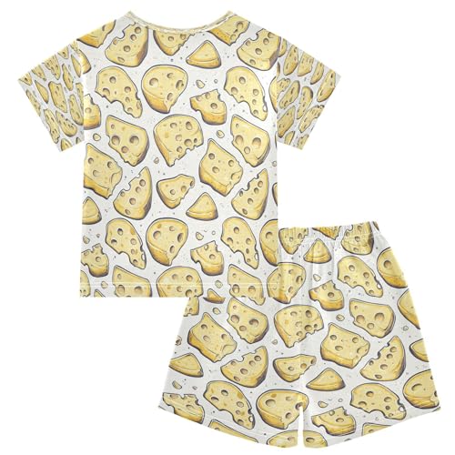 Pajama Sets Short Sleeve Cartoon Cheese Slices Pattern Soft Cotton Summer Sleepwear 2 Piece PJS Size 5-14T2