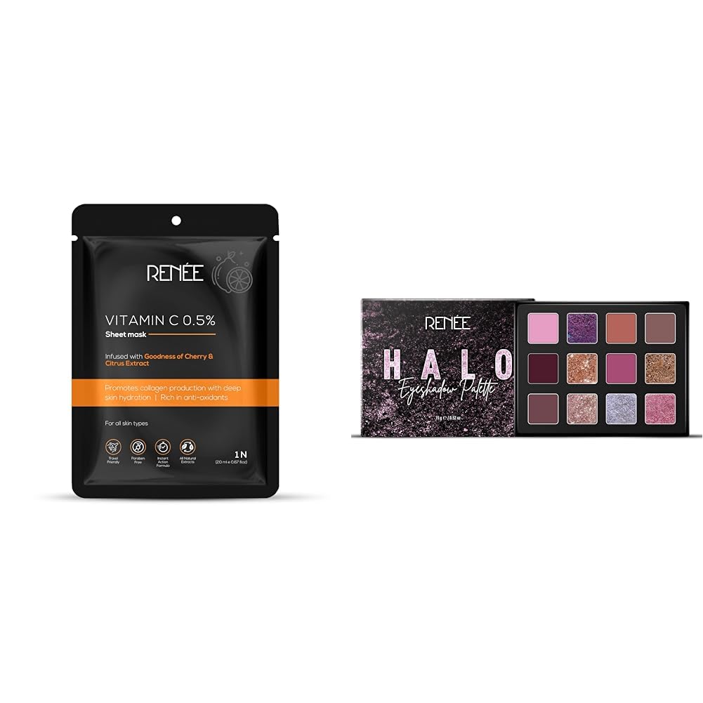 RENEE Vitamin C Sheet Mask, Promotes Collagen Production Reenergizes & Refreshes Dull & Tired Skin (Pack of 1) HALO Eyeshadow Palette - Pinks | Jojoba Oil Infused | 15 g-image-13