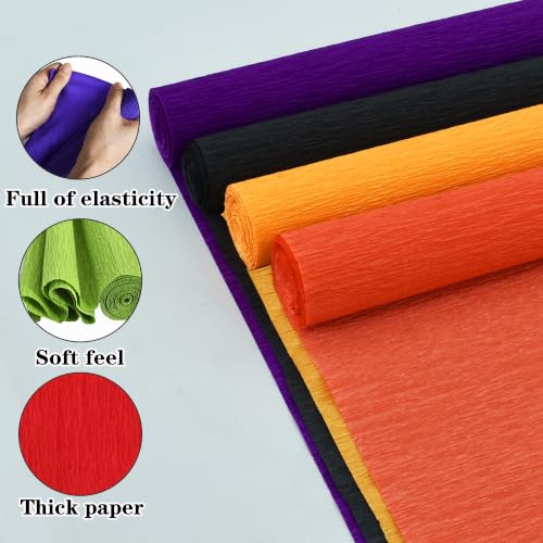 Image of BEISHIDA Halloween Crepe Paper Roll Black Purple Orange 4 Rolls Crepe Paper