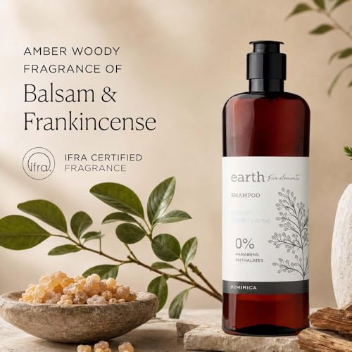 Image of Kimirica Earth Balsam and Frankincense Shampoo made with Naturally Derived Extracts for All Hair Types, 100% Vegan, Paraben and SLS Free for Men and Women (290ml|Pack of 1)