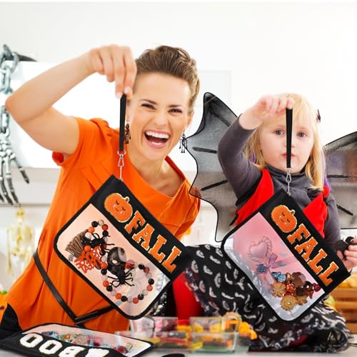 Remerry 2 Pcs Halloween Gifts Chenille Letter Bag Spooky Pumpkin Fall Boo Patch Clear Makeup Cosmetic Toiletry Pouch Nylon PVC Monogram Treat Candy Goodie Bag Preppy Purse Waterproof for Women4