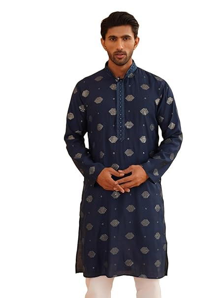 SOJANYA Since 1958 Men's Cotton Silk Sequinned Embroidered Long Kurta